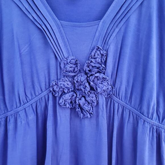 Style & Co. Blue Sleeveless Ruched Flower Accent Top XL - Picture 3 of 6